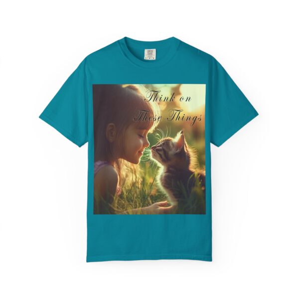 Garment-Dyed Unisex T-Shirt with our 'Kitten Kisses' "Think on these things" design summer Casual Wear, Relaxed Style Inspirational Phil 4:8 - Image 25