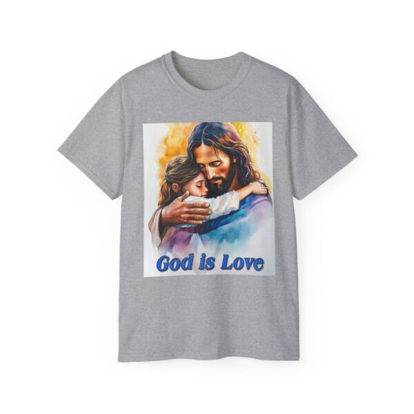 Our "God is Love" series with Jesus hugging a LITTLE GIRL, Inspirational Christian Unisex Cotton T-Shirt, Faith Spiritual Apparel, Love Gift - Image 5