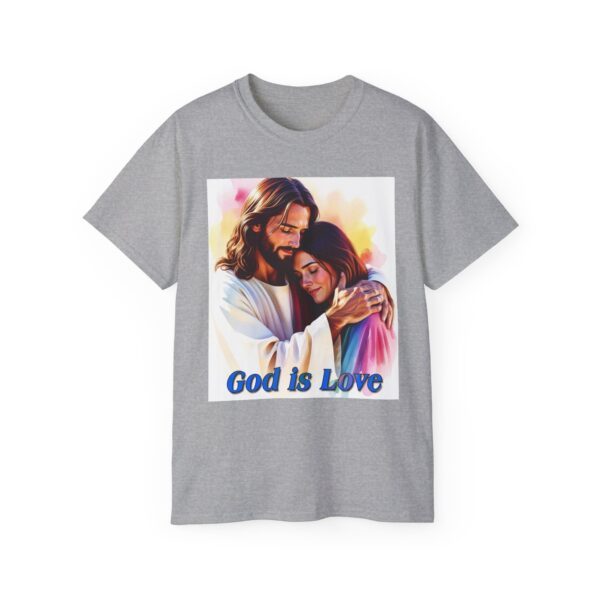 Our "God is Love" series with Jesus hugging a YOUNG LADY, Inspirational Christian Unisex Cotton T-Shirt, Faith Spiritual Apparel, Love Gift - Image 6