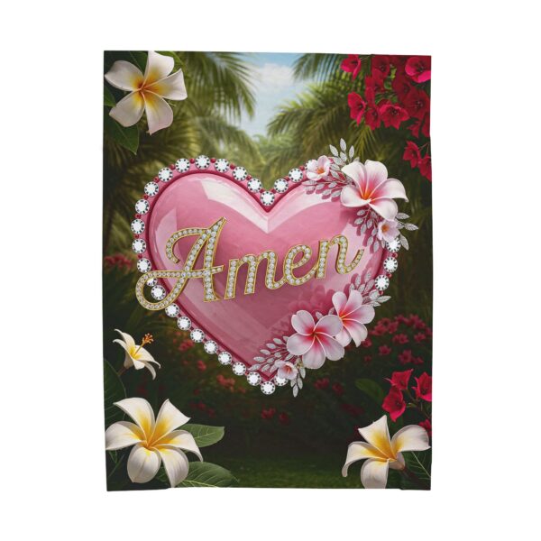 Our Beautiful "Amen" Inspirational 'Pink Heart' Design Velveteen Plush Throw Blanket, Cozy Gift for Anniversary, Home Decor Bedding - Image 2