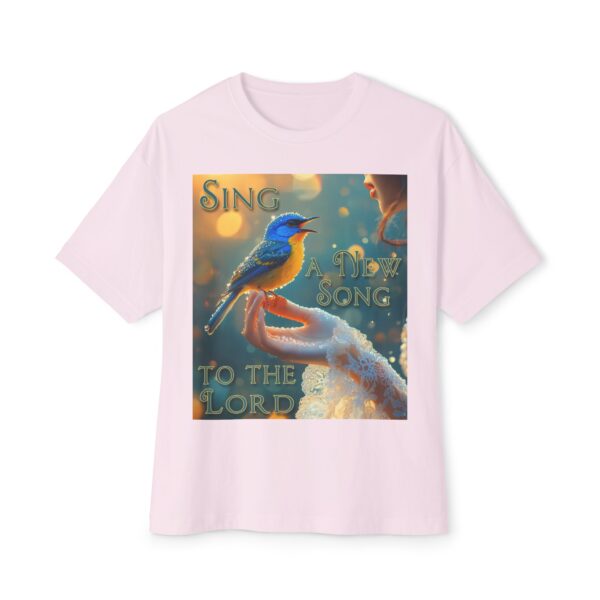 Inspirational Unisex Tee, Oversized T-Shirt for Men and Women, with our 'Song Bird' "Sing a New Song" design! Faith Apparel, Biblical - Image 5