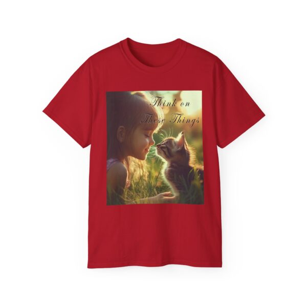 Inspirational 'Kitten Kisses' "Think on these things" Vintage Christian Faith Apparel Unisex Cotton T-Shirt, Pet Lover Cute Thoughtful Quote - Image 57