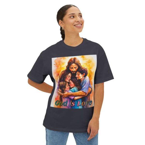 Our "God is Love" series with Jesus hugging a small family! Christian Unisex Tee, Oversized T-Shirt, Inspirational Shirt, Faith Apparel - Image 23