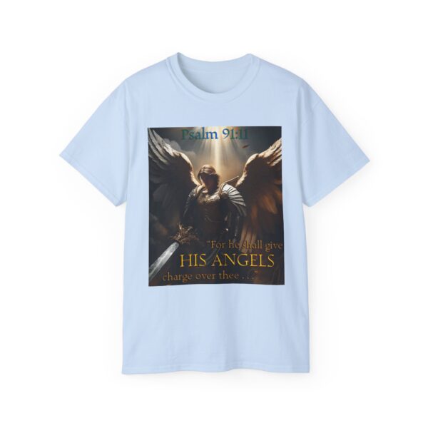 Our Guardian Angel, Psalm 91 "He gives his angels charge over thee" Inspirational Christian Design Unisex Cotton T-Shirt, Faith Apparel - Image 33