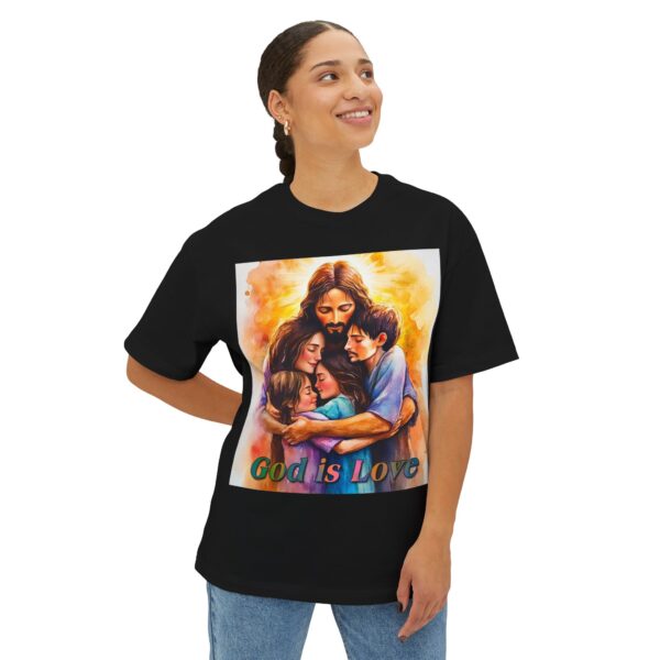 Our "God is Love" series with Jesus hugging a small family! Christian Unisex Tee, Oversized T-Shirt, Inspirational Shirt, Faith Apparel - Image 11