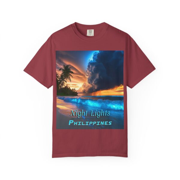 Garment-Dyed Unisex T-Shirt, with our "Night Lights - Philippines" design! Summer Casual Wear, Relaxed Style Inspirational Tropical Beach - Image 59