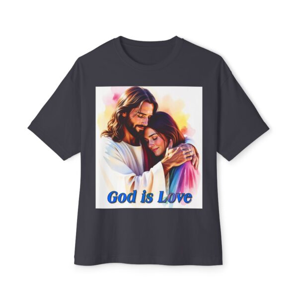 Our "God is Love" series featuring Jesus hugging a young lady! Inspirational Christian Unisex Tee, Oversized Shirt, Boxy Top - Image 21