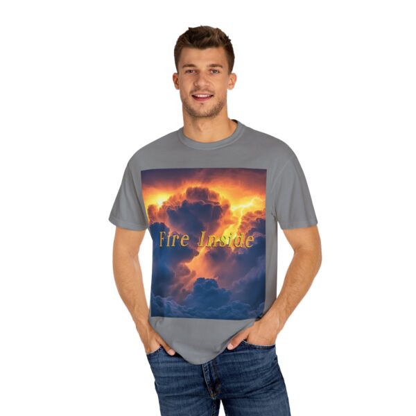 Garment-Dyed Unisex T-Shirt, with our 'Storm Light' "Fire Inside" design! Summer Casual Wear, Relaxed Style Inspirational Tropical Storms - Image 20