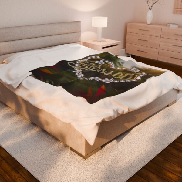 Our Beautiful "BLESSED" Inspirational 'Diamond Ring heart' Design' Velveteen Plush Throw Blanket, A Cozy Gift for Anniversary, Home Faith Decor Bedding - Image 8
