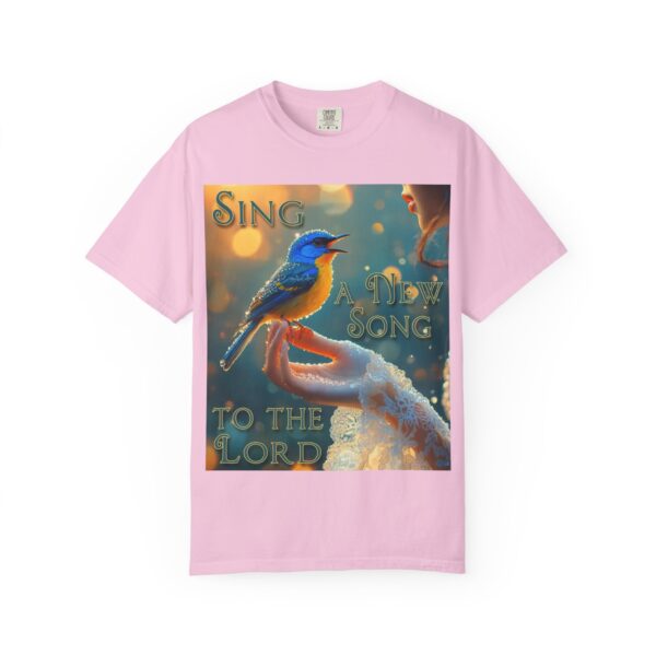 Garment-Dyed Unisex T-Shirt, with our 'Song Bird' "Sing a New Song" design! Summer Casual Wear, Relaxed Style Inspirational Phil 4:8 - Image 45