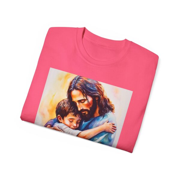 Our "God is Love" series with Jesus hugging a LITTLE BOY Inspirational Christian Unisex Cotton T-Shirt, Faith Spiritual Apparel, Love Gift - Image 56