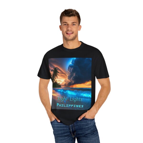 Garment-Dyed Unisex T-Shirt, with our "Night Lights - Philippines" design! Summer Casual Wear, Relaxed Style Inspirational Tropical Beach - Image 42