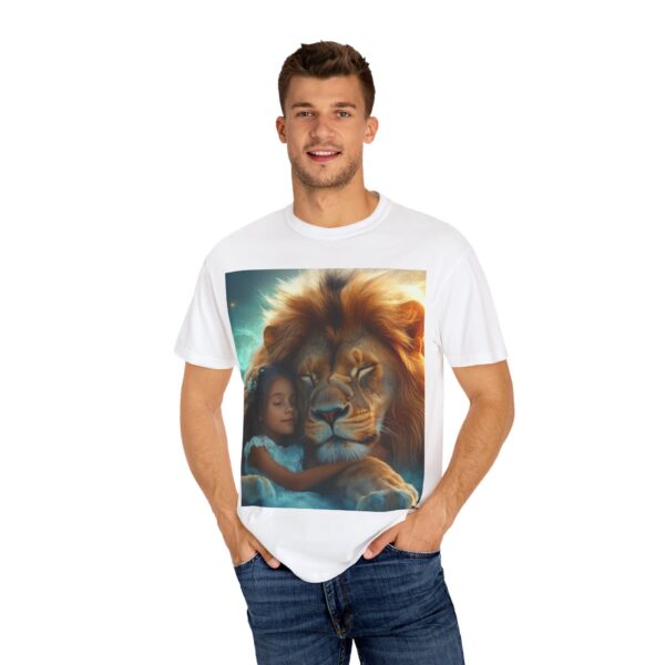 Garment-Dyed Unisex T-Shirt, "Lucy and Lion" Graphic Design Tee, Summer Casual Wear, Relaxed Style - Image 4