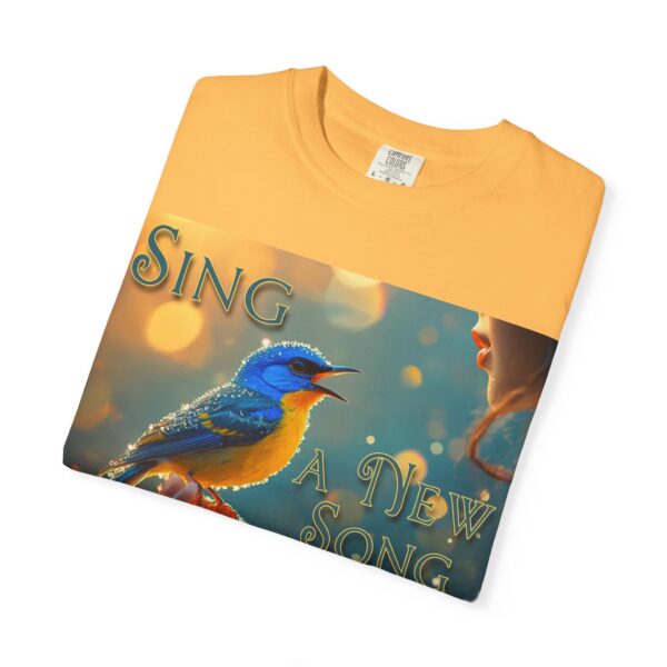 Garment-Dyed Unisex T-Shirt, with our 'Song Bird' "Sing a New Song" design! Summer Casual Wear, Relaxed Style Inspirational Phil 4:8 - Image 11