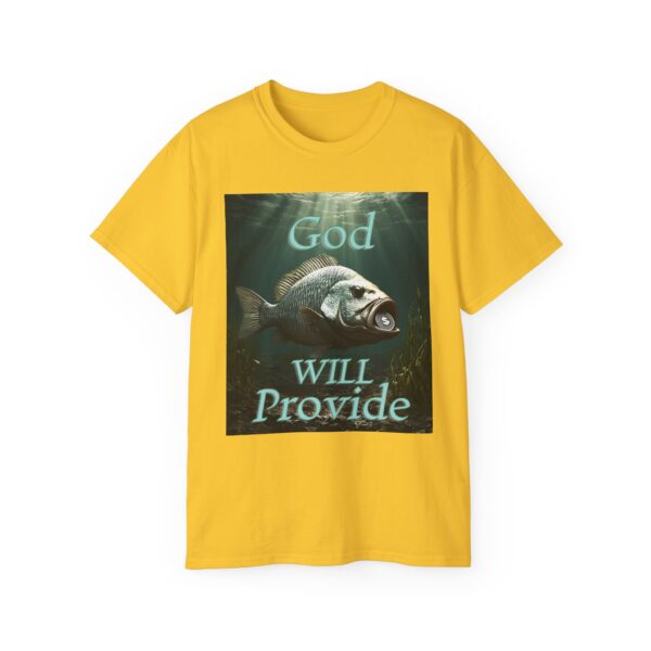 Our "God WILL Provide" design with a Fish with a Coin in its mouth Inspirational Christian Unisex Cotton T-Shirt, Faith Spiritual Apparel - Image 25