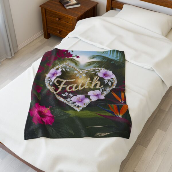 Our Beautiful "FAITH" Inspirational 'Diamond Ring Heart' Design Velveteen Plush Throw Blanket, Cozy Gift for Anniversary, Home Decor Bedding - Image 11