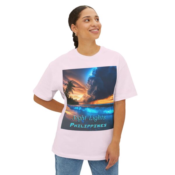 Inspirational Unisex Tee, Oversized T-Shirt for Men and Women, with our "Night Lights-Philippines" design! Beauty of Creation Tropical Beach - Image 7