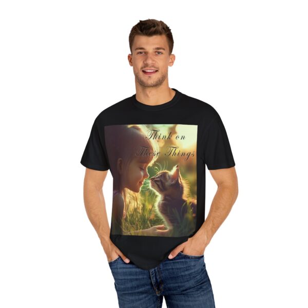 Garment-Dyed Unisex T-Shirt with our 'Kitten Kisses' "Think on these things" design summer Casual Wear, Relaxed Style Inspirational Phil 4:8 - Image 40