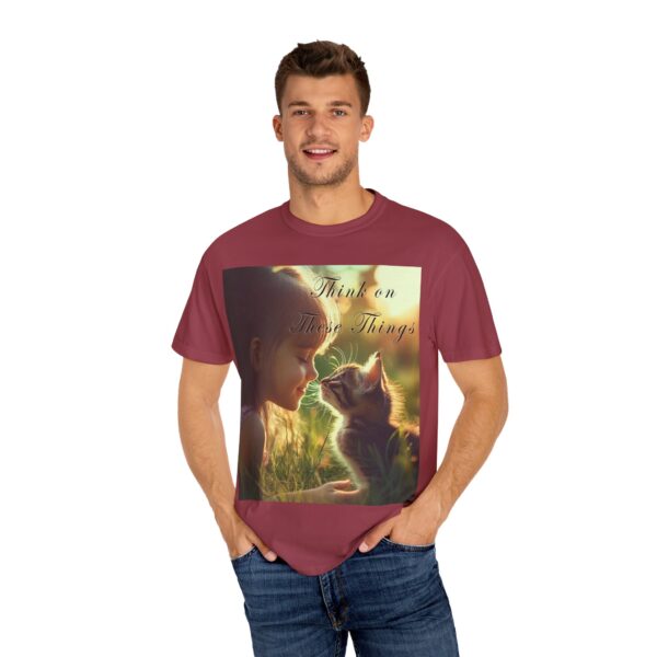 Garment-Dyed Unisex T-Shirt with our 'Kitten Kisses' "Think on these things" design summer Casual Wear, Relaxed Style Inspirational Phil 4:8 - Image 60