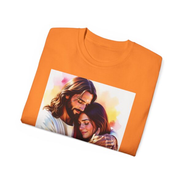 Our "God is Love" series with Jesus hugging a YOUNG LADY, Inspirational Christian Unisex Cotton T-Shirt, Faith Spiritual Apparel, Love Gift - Image 13