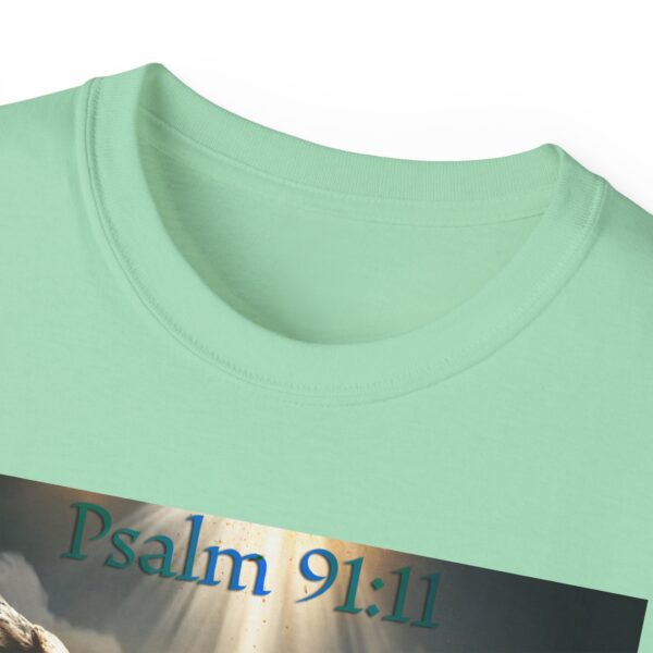 Our Guardian Angel, Psalm 91 "He gives his angels charge over thee" Inspirational Christian Design Unisex Cotton T-Shirt, Faith Apparel - Image 27