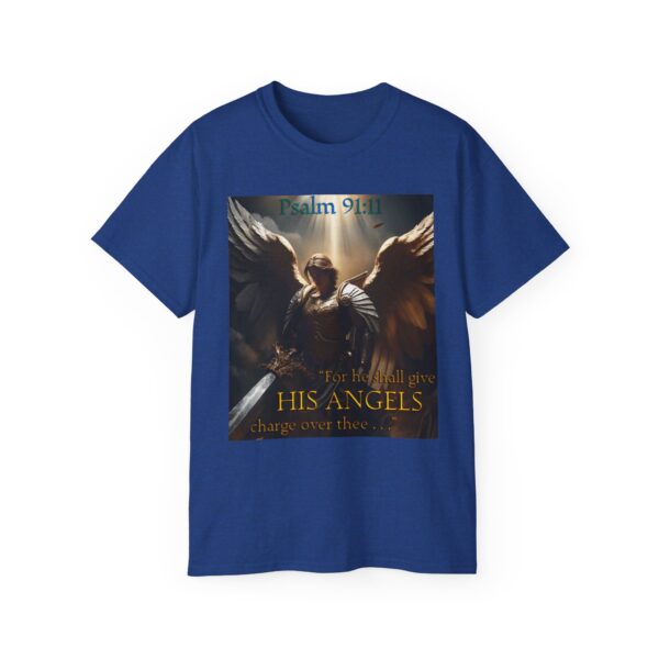 Our Guardian Angel, Psalm 91 "He gives his angels charge over thee" Inspirational Christian Design Unisex Cotton T-Shirt, Faith Apparel - Image 37