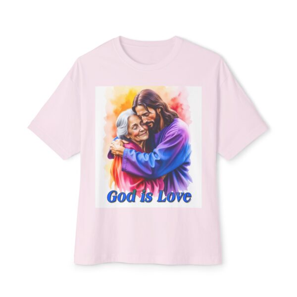 Our "God is Love" series with Jesus hugging Grandmother, Christian Unisex Tee, Oversized T-Shirt, Inspirational Shirt, Faith Apparel - Image 5
