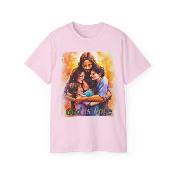 Our "God is Love" series with Jesus hugging a SMALL FAMILY Inspirational Christian Unisex Cotton T-Shirt, Faith Spiritual Apparel, Love Gift - Image 50