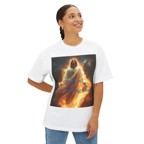 Our majestic "Our God is a Consuming Fire"  Inspirational Bible Christian Unisex Tee, Oversized Shirt, Boxy Top, Spiritual Tshirt, Gift - Image 3