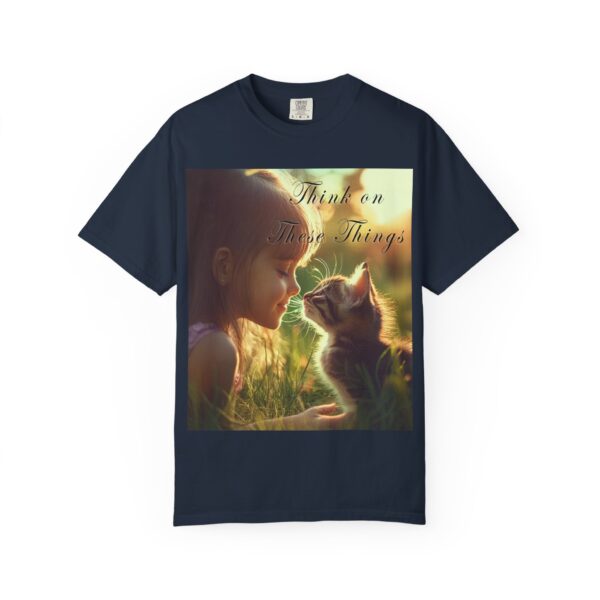Garment-Dyed Unisex T-Shirt with our 'Kitten Kisses' "Think on these things" design summer Casual Wear, Relaxed Style Inspirational Phil 4:8 - Image 41