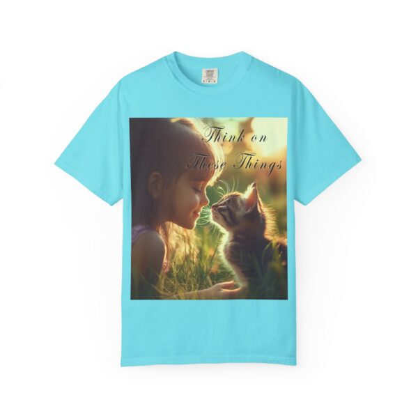 Garment-Dyed Unisex T-Shirt with our 'Kitten Kisses' "Think on these things" design summer Casual Wear, Relaxed Style Inspirational Phil 4:8 - Image 29