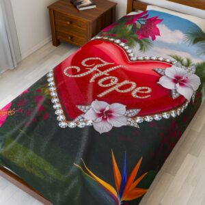 Our Beautiful "HOPE" Inspirational 'Solid RED Heart' Design Velveteen Plush Throw Blanket, Cozy Gift for Anniversary, Home Decor Bedding