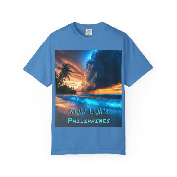 Garment-Dyed Unisex T-Shirt, with our "Night Lights - Philippines" design! Summer Casual Wear, Relaxed Style Inspirational Tropical Beach - Image 2