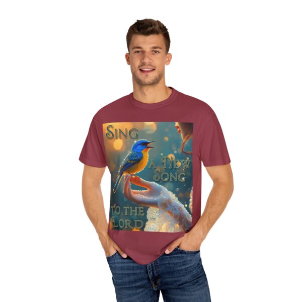 Garment-Dyed Unisex T-Shirt, with our 'Song Bird' "Sing a New Song" design! Summer Casual Wear, Relaxed Style Inspirational Phil 4:8 - Image 60