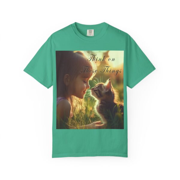 Garment-Dyed Unisex T-Shirt with our 'Kitten Kisses' "Think on these things" design summer Casual Wear, Relaxed Style Inspirational Phil 4:8 - Image 21