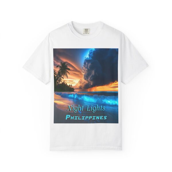 Garment-Dyed Unisex T-Shirt, with our "Night Lights - Philippines" design! Summer Casual Wear, Relaxed Style Inspirational Tropical Beach - Image 7