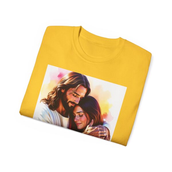 Our "God is Love" series with Jesus hugging a YOUNG LADY, Inspirational Christian Unisex Cotton T-Shirt, Faith Spiritual Apparel, Love Gift - Image 25