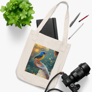 100% Organic 2-Sided Canvas Tote Bag 'Song Bird' "Sing a New Song' Eco-Friendly Cat Lover Gift Inspirational Reusable Shopping Bag