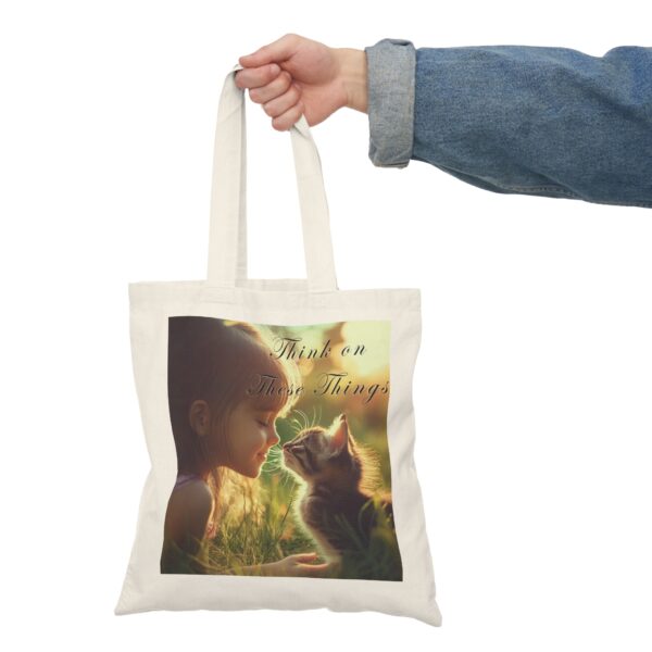 Inspirational Natural Tote Bag 'Kitten Kisses' "Think on These Things" Eco-Friendly Bag Cat Lover Motivational Daily Use Philippians 4:8