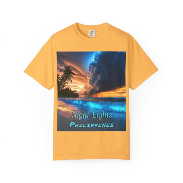 Garment-Dyed Unisex T-Shirt, with our "Night Lights - Philippines" design! Summer Casual Wear, Relaxed Style Inspirational Tropical Beach - Image 15