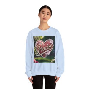 Crewneck Sweatshirt-with our "Praise" 'Solid Red heart' design. Vintage Inspired Faith Apparel, Gospel Fashion Unisex Heavy