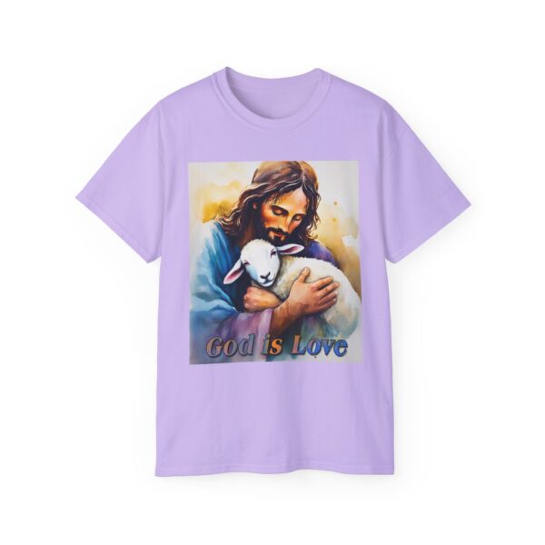 Our "God is Love" series with Jesus hugging a BABY LAMB, Inspirational Christian Unisex Cotton T-Shirt, Faith Spiritual Apparel, Love Gift - Image 45