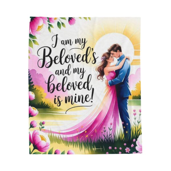 Our beautiful "I am my Beloved's" Inspirational Velveteen Plush Blanket - A Cozy Gift for Wedding, Anniversary, Home Decor. Throw, Bedding - Image 5