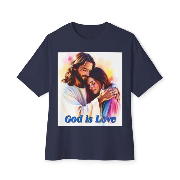 Our "God is Love" series featuring Jesus hugging a young lady! Inspirational Christian Unisex Tee, Oversized Shirt, Boxy Top - Image 33