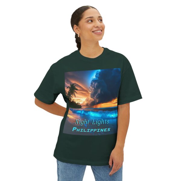 Inspirational Unisex Tee, Oversized T-Shirt for Men and Women, with our "Night Lights-Philippines" design! Beauty of Creation Tropical Beach - Image 27