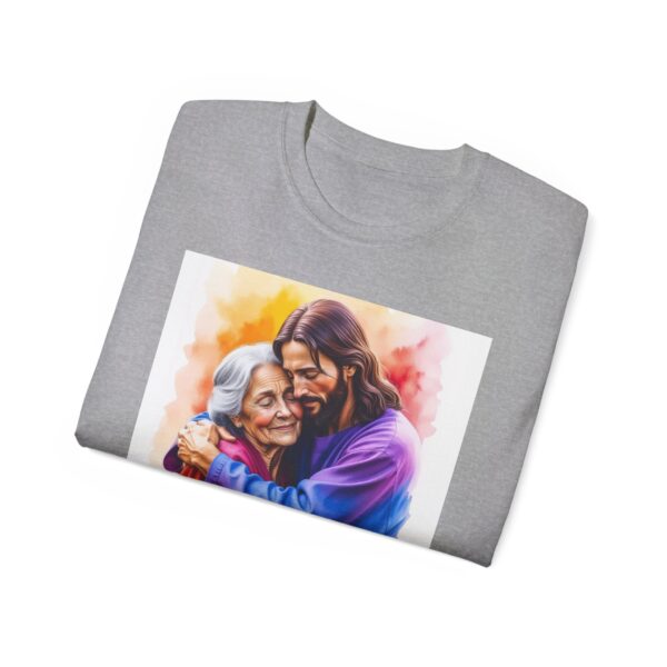 Our "God is Love" series with Jesus hugging Grandmother, Inspirational Christian Unisex Cotton T-Shirt, Faith Spiritual Apparel, Love Gift - Image 9