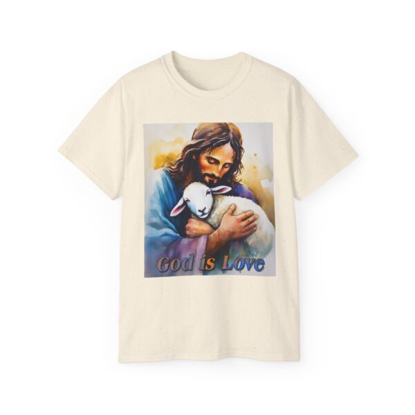 Our "God is Love" series with Jesus hugging a BABY LAMB, Inspirational Christian Unisex Cotton T-Shirt, Faith Spiritual Apparel, Love Gift - Image 17