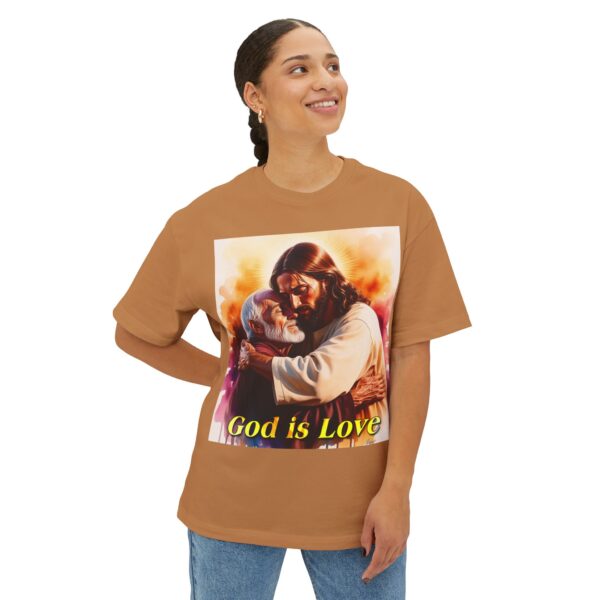 Our "God is Love" series with Jesus hugging Papa! Biblical Unisex Tee Inspirational Christian Tshirt for Men and Women, Boxy Oversized Shirt - Image 19