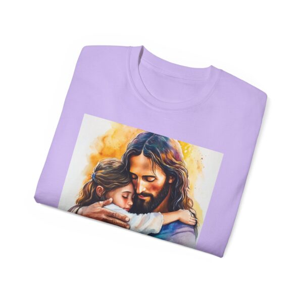 Our "God is Love" series with Jesus hugging a LITTLE GIRL, Inspirational Christian Unisex Cotton T-Shirt, Faith Spiritual Apparel, Love Gift - Image 49