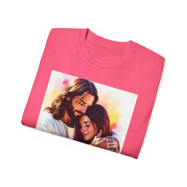 Our "God is Love" series with Jesus hugging a YOUNG LADY, Inspirational Christian Unisex Cotton T-Shirt, Faith Spiritual Apparel, Love Gift - Image 57